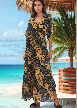 Poppy Midi Dress - Tropical Black