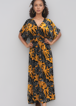 Poppy Midi Dress - Tropical Black