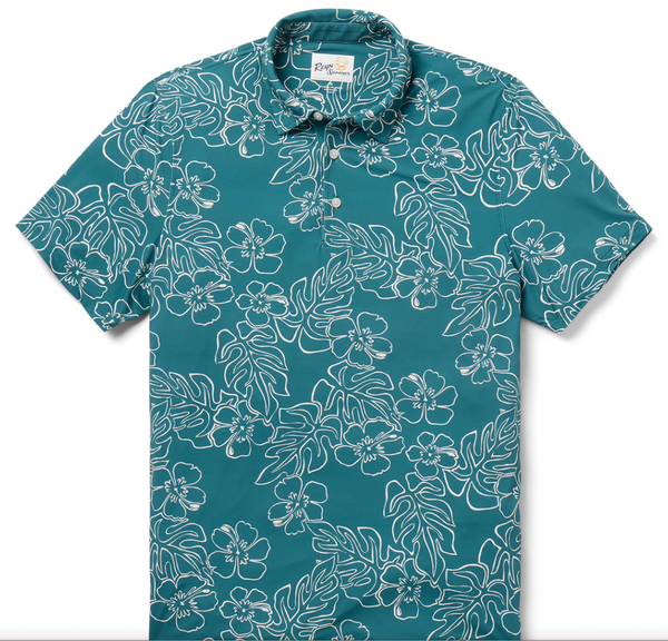 Hibiscus Monstera Performance Polo in Hydro