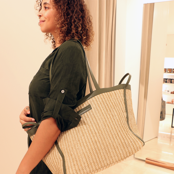 Raffia Tote -With Koa Leaf Green Trim