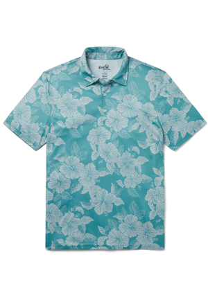 Aloha Biscus Performance Polo - Aqua