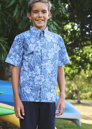 Puamana Boys Button Front - Blue Horizon