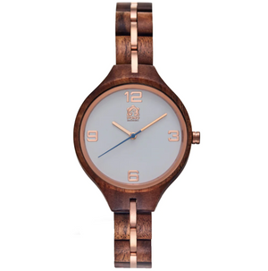 Hawaiian Koa Wood Watch - Women's Minimalist Round Face