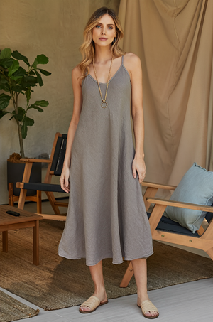 Italian Linen Maxi Slip Dress in Mocha
