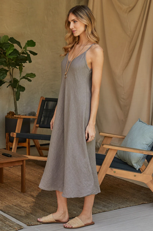 Italian Linen Maxi Slip Dress in Mocha