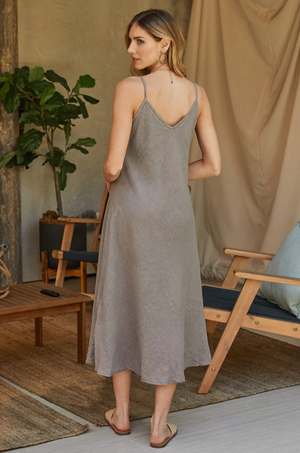 Italian Linen Maxi Slip Dress in Mocha