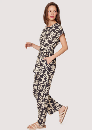 Tropic Flair Jumpsuit - Black & Cream