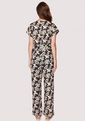 Tropic Flair Jumpsuit - Black & Cream
