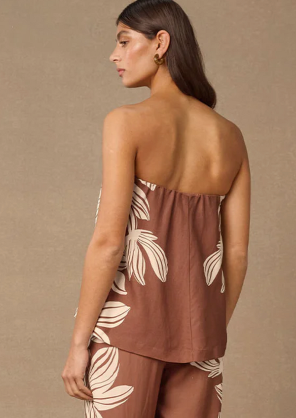 Palmera Strapless Top - Cocoa Floral