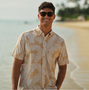 Tropical Shade Performance Button Front - Straw