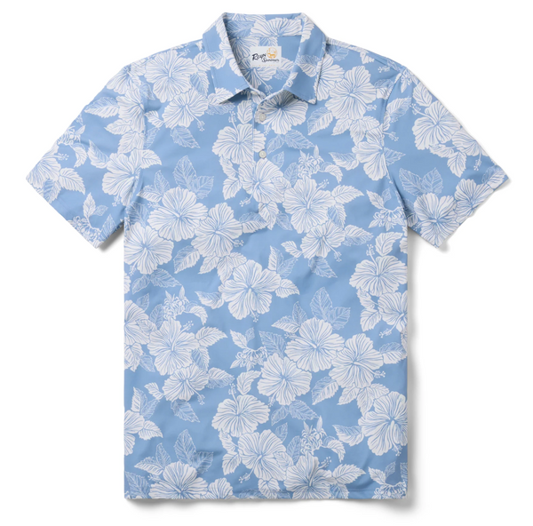 Aloha Biscus Performance Polo - Cameo Blue