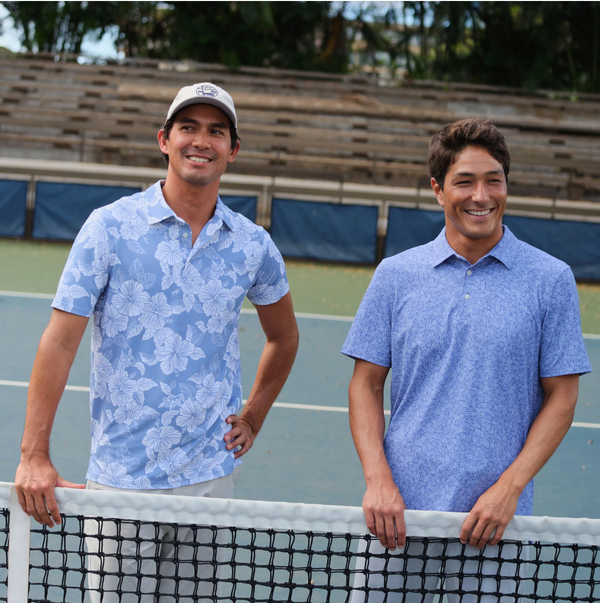 Aloha Biscus Performance Polo - Cameo Blue