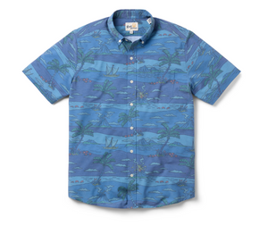 Volcano Palms Performance Button Front - Blue