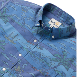 Volcano Palms Performance Button Front - Blue