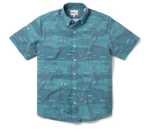 Volcano Palms Performance Button Front - Deep Sea