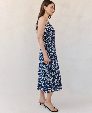 Elastic Waist Midi Dress - Indigo Bloom