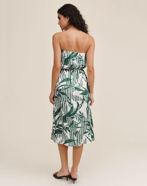 Flowy Strapless Midi Dress - Palm Paradise