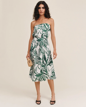 Flowy Strapless Midi Dress - Palm Paradise