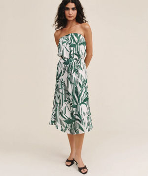 Flowy Strapless Midi Dress - Palm Paradise