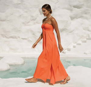 Aven Strapless Maxi Dress - Coral