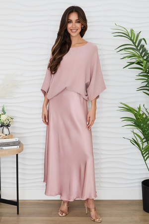 Silky Midi Skirt in Dusty Rose
