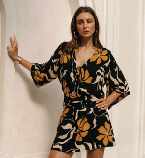Eleni Mini Dress - Fleur Black