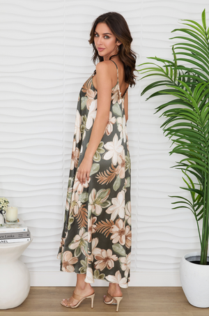 Silky Maxi Slip Dress in Bahama Floral