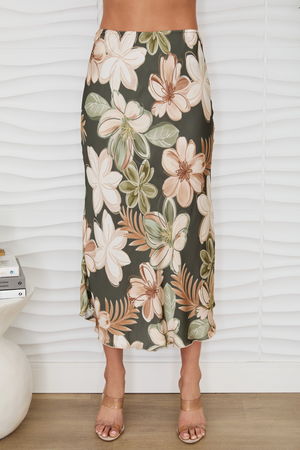Silky Midi Skirt in Bahama Floral