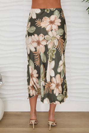 Silky Midi Skirt in Bahama Floral