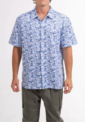 Hibiscus Tech Button Up - Blue Multi