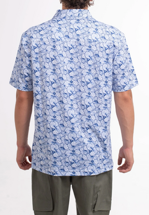 Hibiscus Tech Button Up - Blue Multi