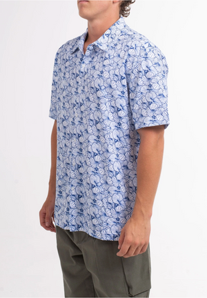 Hibiscus Tech Button Up - Blue Multi