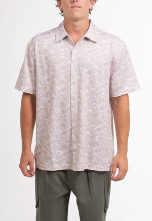 Hibiscus Tech Button Up - Cream Multi