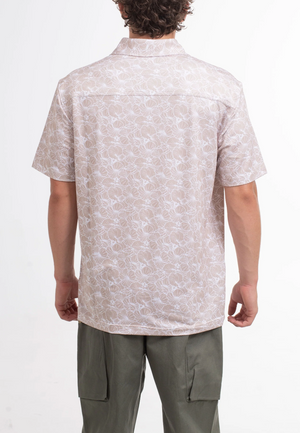 Hibiscus Tech Button Up - Cream Multi