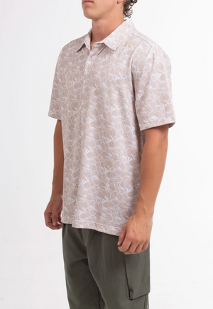 Hibiscus Tech Button Up - Cream Multi