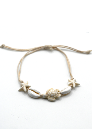 Sea Life Bone and Shell Adjustable Bracelet