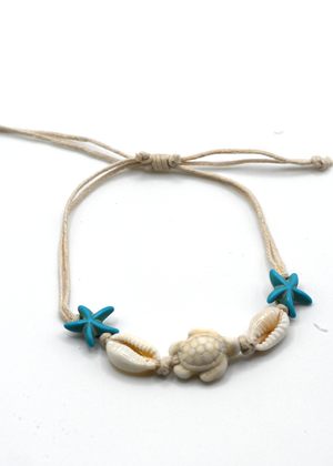 Sea Life Bone and Turquoise  Adjustable Bracelet