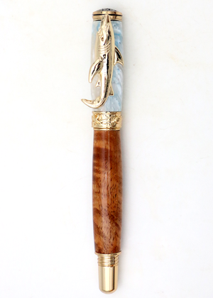 Hawaiian Koa Wood Shark Pen - 24kt Gold