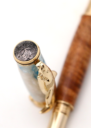 Premium Curly Hawaiian Koa Shark Pen - Chrome