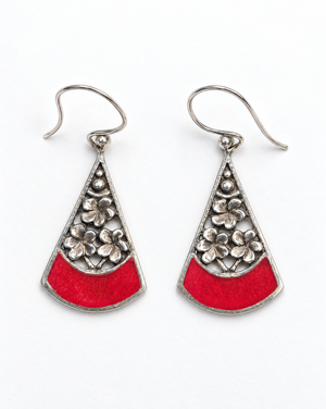 Sterling Silver Red Coral Fan Drop Earrings