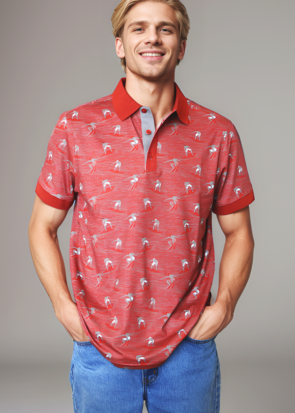 Surf Line Drawing Performance Polo - Red