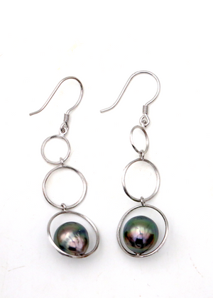 Tahitian Pearls with 3 Circle Dangle Earrings