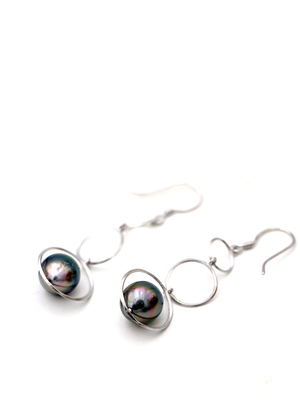 Tahitian Pearls with 3 Circle Dangle Earrings