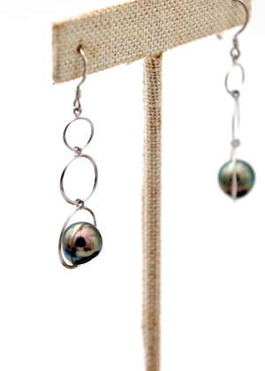 Tahitian Pearls with 3 Circle Dangle Earrings