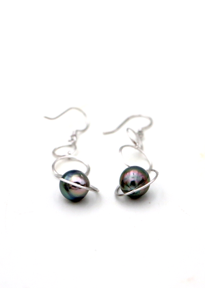 Tahitian Pearls with 3 Circle Dangle Earrings