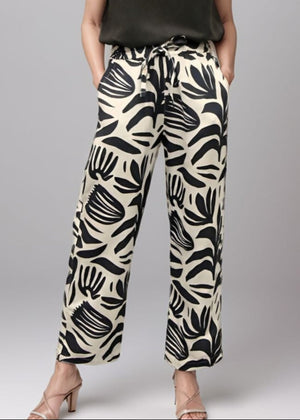 Drawstring Pants - Abstract Tropical Black
