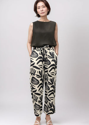 Drawstring Pants - Abstract Tropical Black