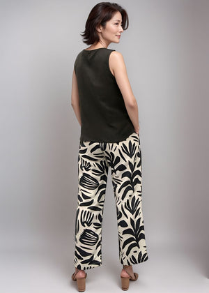 Drawstring Pants - Abstract Tropical Black