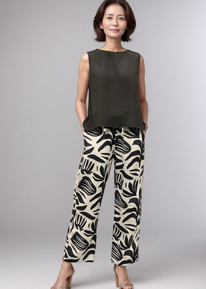 Drawstring Pants - Abstract Tropical Black