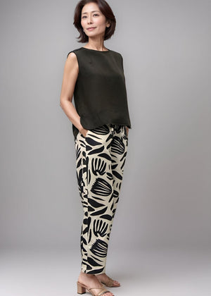 Drawstring Pants - Abstract Tropical Black